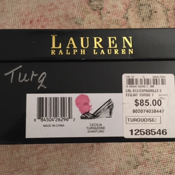 NWT Ralph Lauren Turquoise Shantung Silk Espadrilles - Picture 5 of 6
